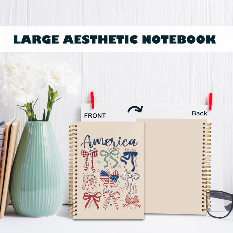 BearCake America Patriotic Christian Notebook Journal, Retro Coquette Red White Blue Bow Prayer Journal for Women, 4th of July Bow Religious Hardcover Spiral Notebook 5.5x8.3 - Image 4